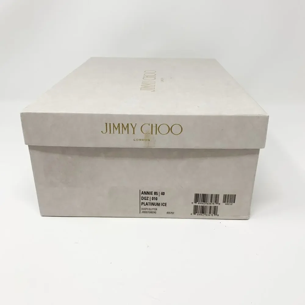 Jimmy Choo Annie 85 Platinum Ice Glitter Heels EU 40